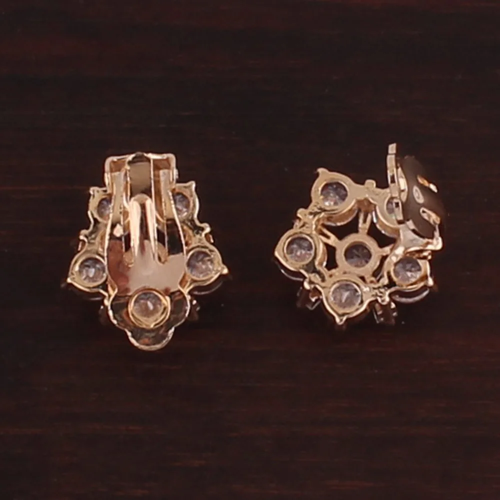 Grace Jun High-grade AAA Cubic Zircon Flower Shape Clip on Earrings for Women Bride Wedding Gorgeous Cushion No Pierced Earrings