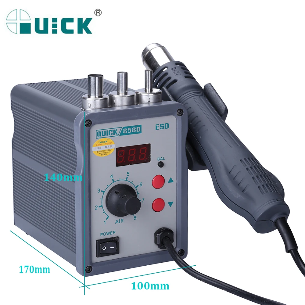 QUICK 858D 110V/220V 700W Hot Air Soldering Station LED Digital Display Soft Wind Hot Air Heat Gun SMD BGA Rework Station