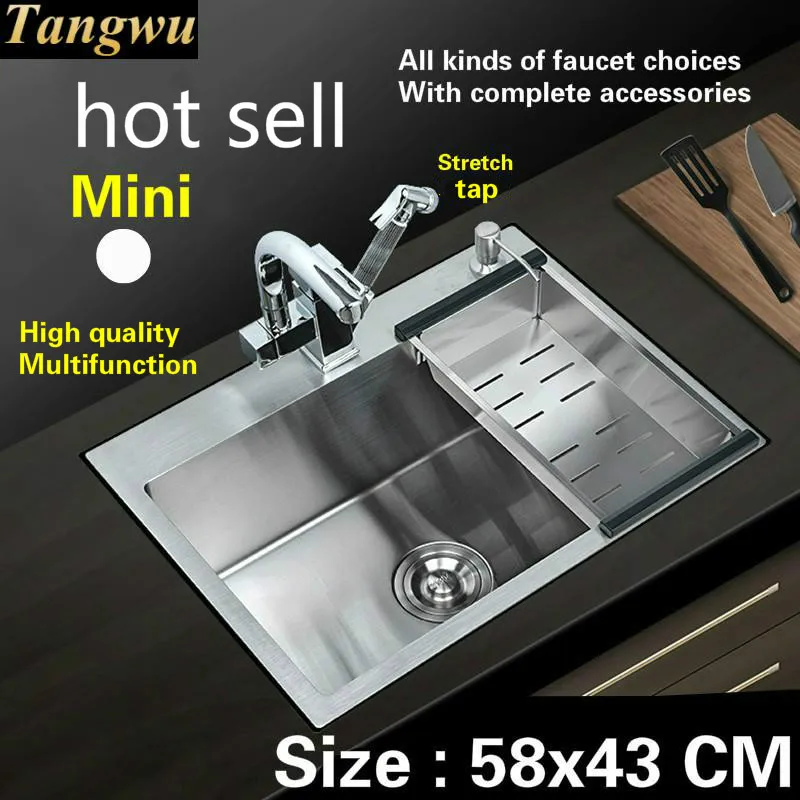 Free shipping Fashion kitchen sink durable 304 stainless steel hand made single slot hot sell 58x43 CM