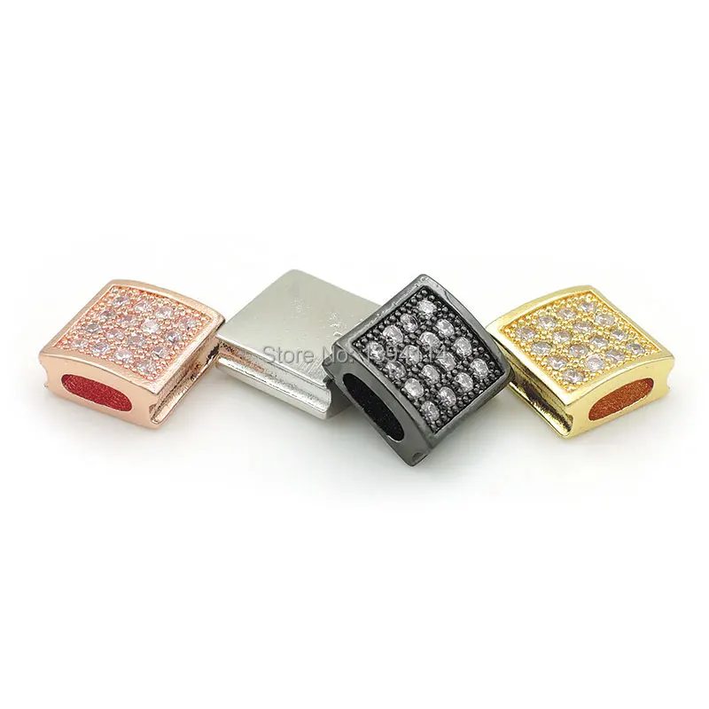 9*9*4mm Micro Pave Clear CZ Square Oblaten Beads Fit For Making DIY Bracelets Jewelry