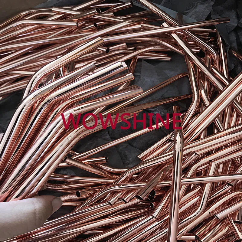 

WOWSHINE Wholesale 50pcs/lot 8mmx215mm Curved Very Shiny Rose Gold Color Stainless Steel Drinking Straws Rust Free Bent