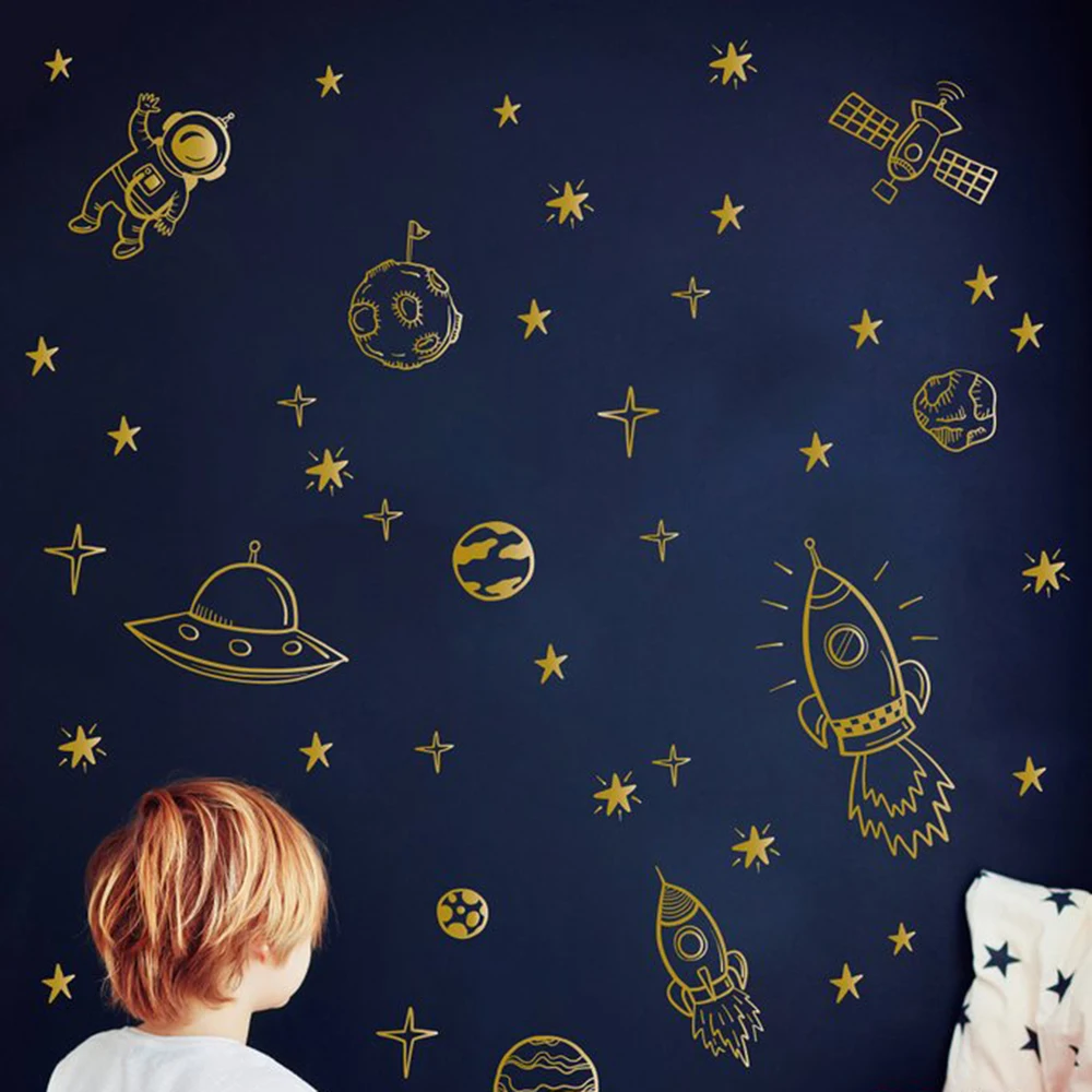 

Space Rocket Astronaut Star Wall Sticker Boy Room Kids Room Satellite Space Earth Wall Decal Nursery Bedroom Vinyl Home Decor