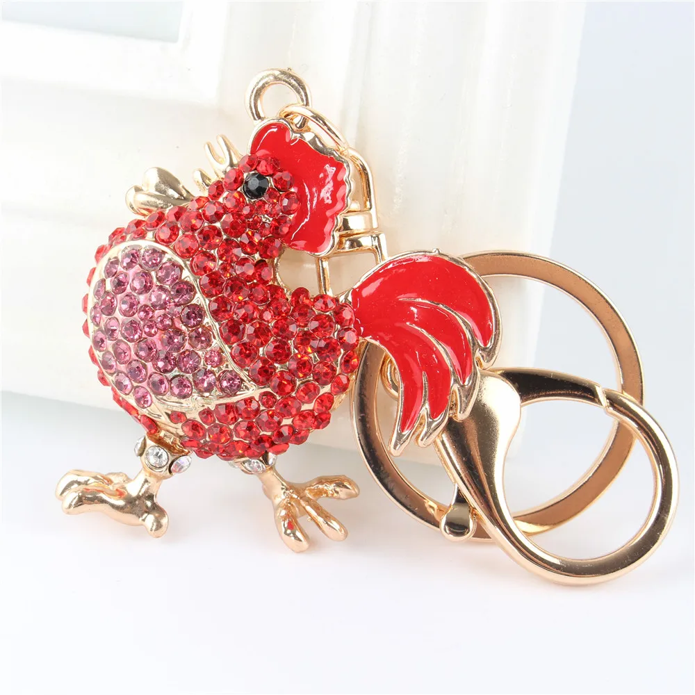 Red Cock Rooster Fashion Rhinestone Crystal Purse Bag car Key Ring chain Jewelry Gift Brutal-style New Arrive