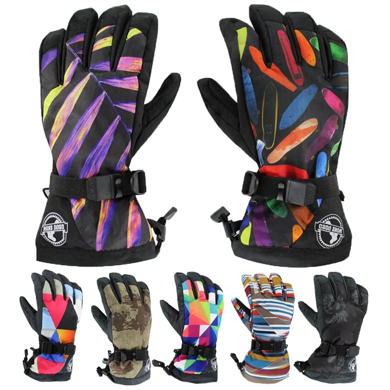 Men's Purple Leaf Grass ski gloves male skateboarding skiing gloves winter waterproof 10K sports gloves thermal high quality