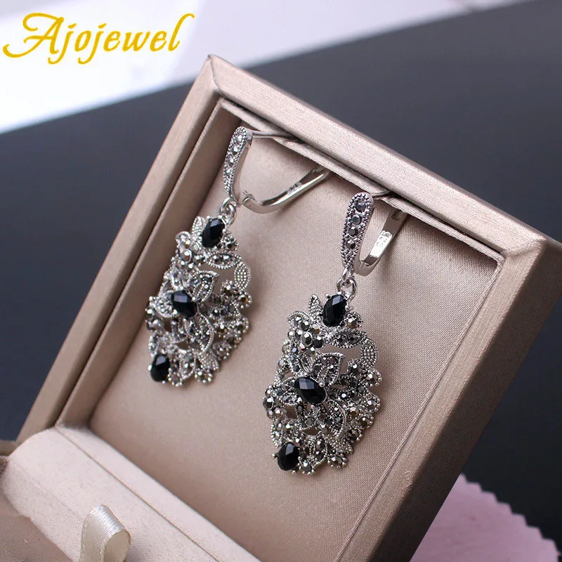 Ajojewel Vintage Long Black Crystal Earrings Ladies Drop Earrings For Women Jewelry  High Quality