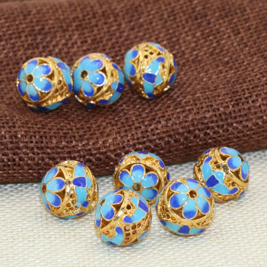 14mm round ball spacers beads gold-color enamel cloisonne accessories 5pcs wholesale price diy elegant jewelry findings B2517