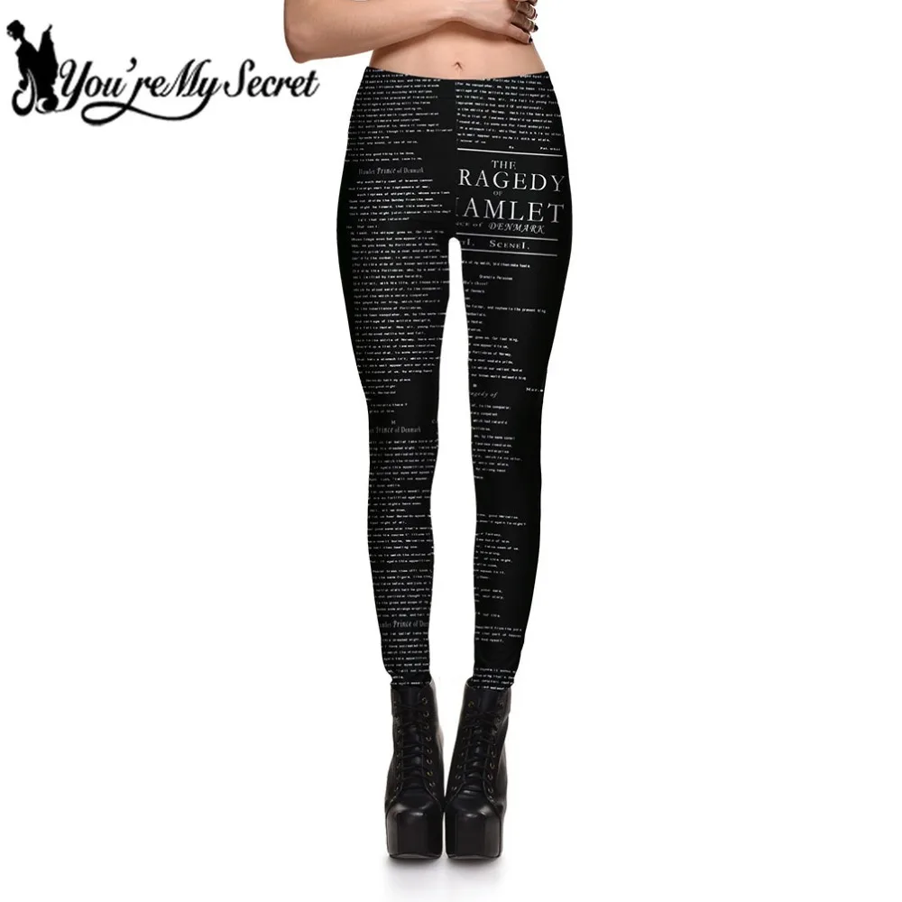 [You\\\'re My Secret] New Grunge Graffiti Black Legging Women Casual High Elastic Pants Mid Waist Push-up Leggins Tights Trousers