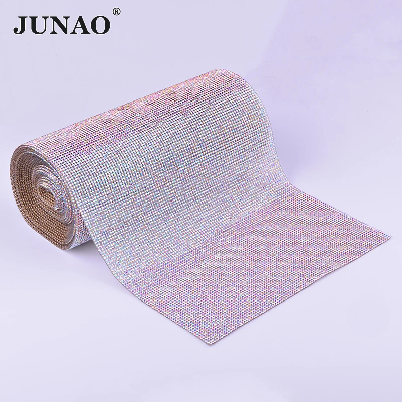 

JUNAO 5 Yard Crystal AB Hotfix Rhinestones Mesh Trim Clear Glass Chain Crystal Fabric Appliques Strass Band For DIY Dress Crafts