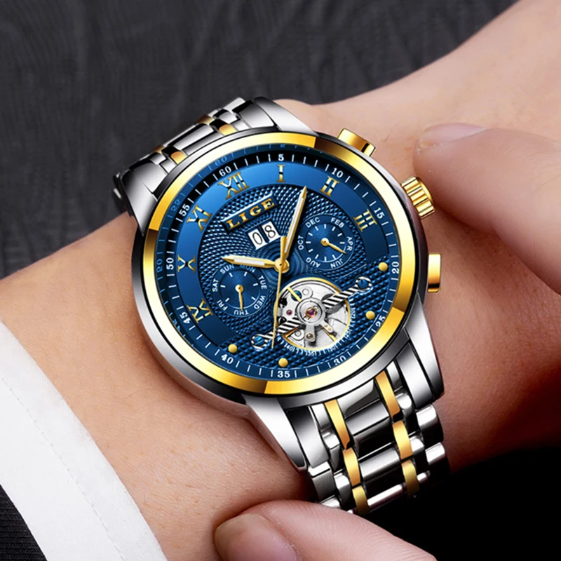 Relogio Masculino LIGE Mens Watches Top Brand Luxury Automatic Mechanical Watch Men Full Steel Business Waterproof Sport Watches