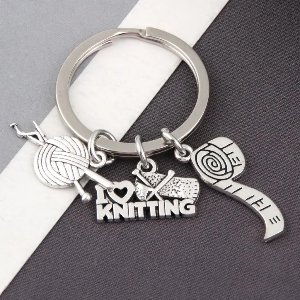 1Pc I Love Knitting Charms Keychain Yarn Ball Knit Crochet Keyring Fit Family Tailor Gift Jewelry Supplies E2598