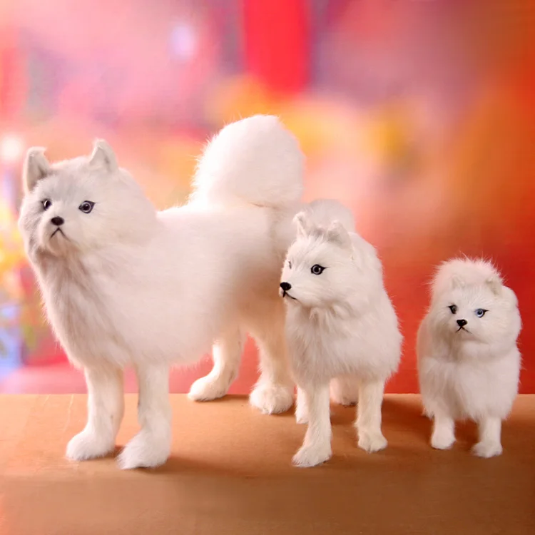 simulation dog white samoyed toy furry fur hard model decoration gift h1228