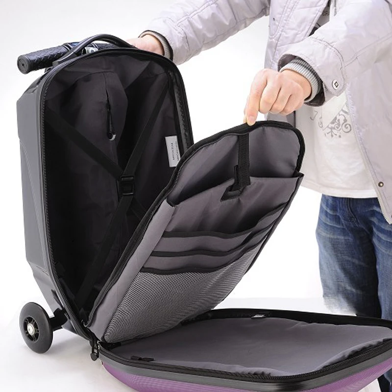 New design cool scooter luggage bag suitcase with wheels skateboard carry ons luggage travel trolley case man women luggage