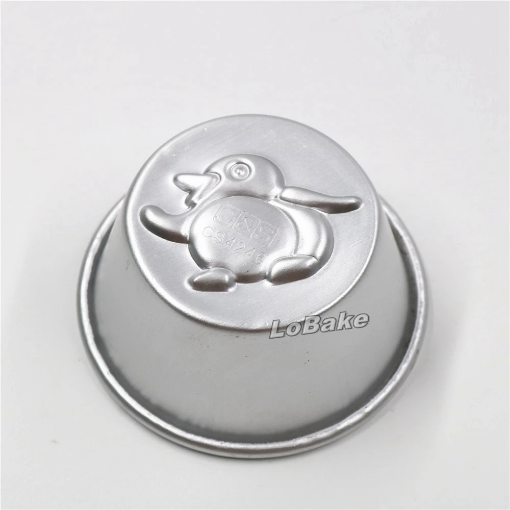 (10pcs/lot) 7cm diameter cute penguin shape aluminium round cup tray cupcake molding pudding mould bread candy baking tools