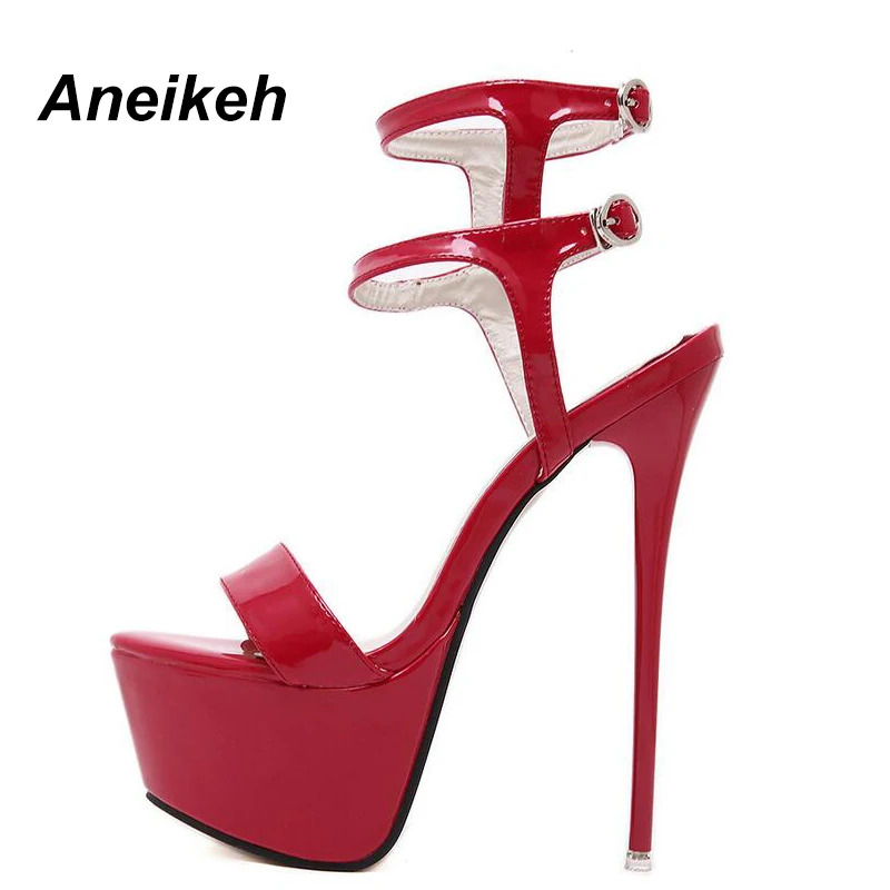 Aneikeh New 2024 Summer Fashion Sandals Sexy Open Toe 16CM High Heels Party Dress Wedding Nightclub Women Shoes Black Red 45 46