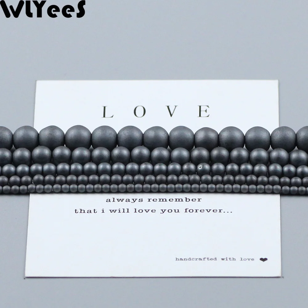 WLYeeS Polish Round Beads Matte Black Natural Hematite Stone 2 3 4 6 8mm Ball Spacer Loose Beads for DIY Jewelry Bracelet Making