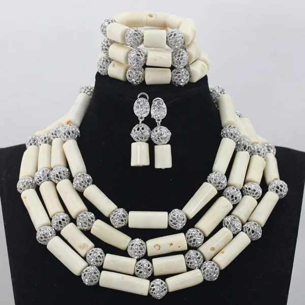 Fashion Milk White 4 Rows African Coral Beads Jewelry Sets Indian Jewelry Sets Bridal Necklace Jewelry Sets Free ShipABL879