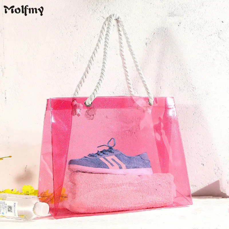 

Woman PVC Shoulder Bags Casual Female Beach Bags Shopping Bag Ladies Canvas Tote Bolsas Feminina Summer Clear Beach Bag