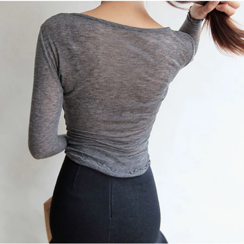 Sexy camiseta feminina 2025 primavera verão camiseta feminina topos coreano manga longa vetement femme ropa mujer kawaii roupas