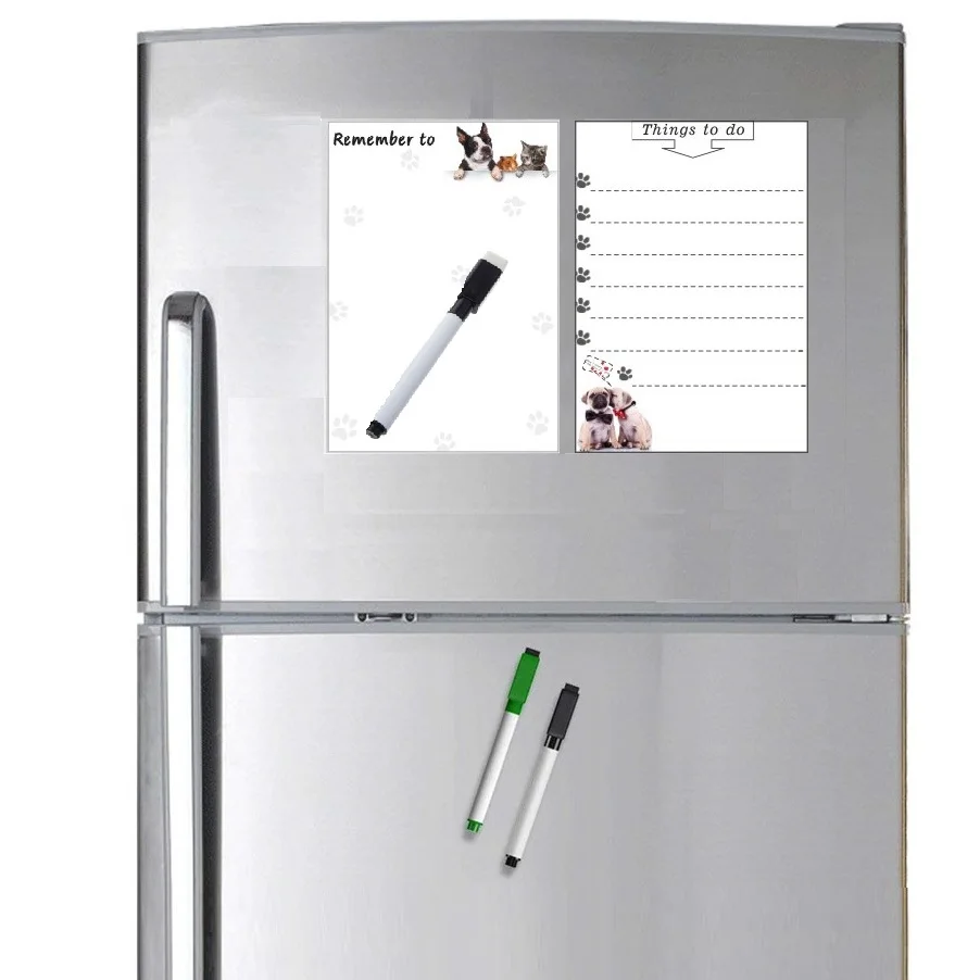 Magnetic Whiteboard Fridge Magnets Dry Wipe Marker Record Message Board Reminder Memo Pads Daily Week Planner Dog Cat Note List