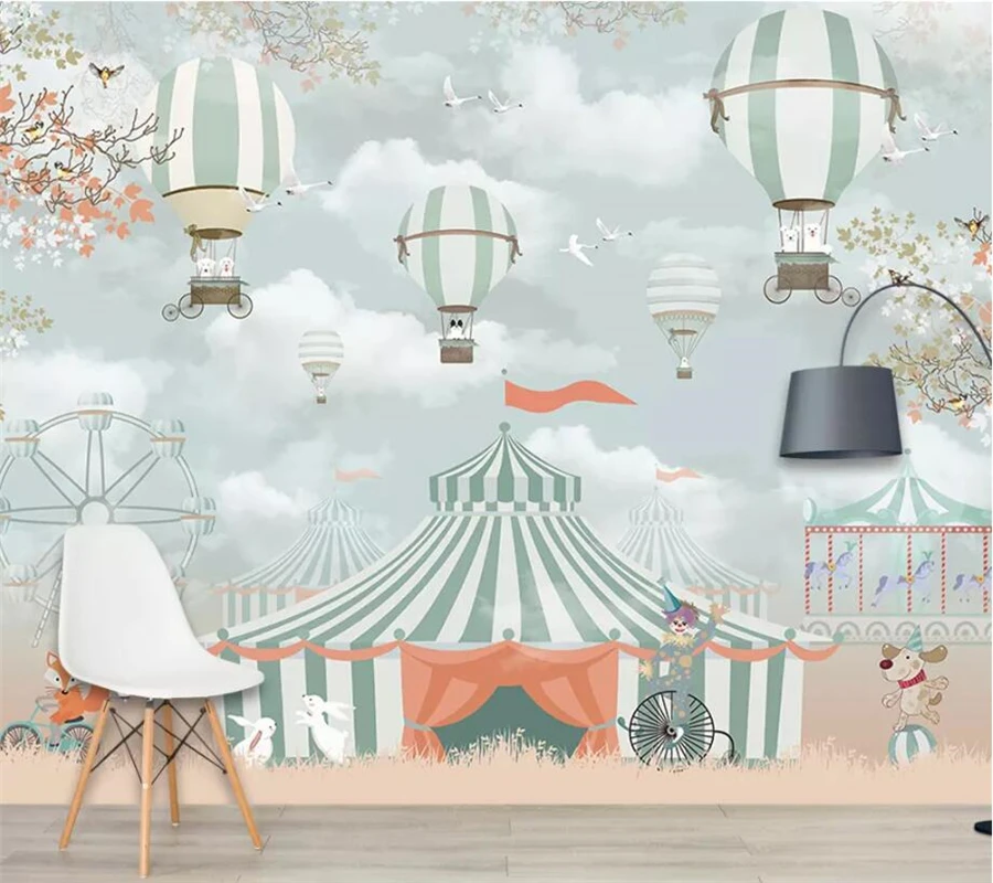 

wellyu Custom wallpaper 3d photo murals cartoon hot air balloon TV background wall painting children's room 3d wallpaper mural