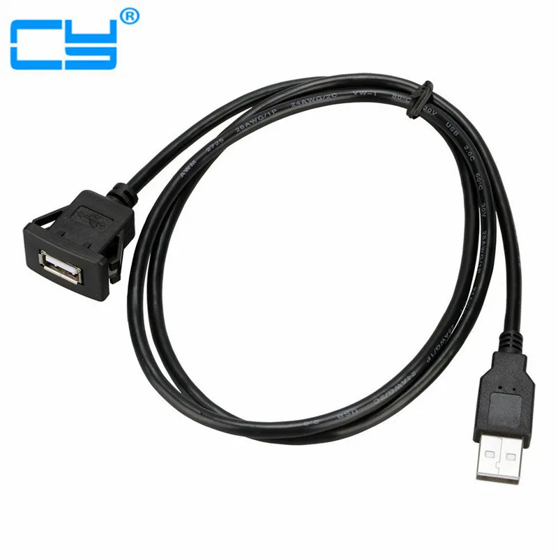 USB 2.0 Male Ke Female AUX Flush Mount Panel Kabel Ekstensi untuk Mobil Truk Perahu Motor Dashboard (Kepala Persegi) 1M/2M