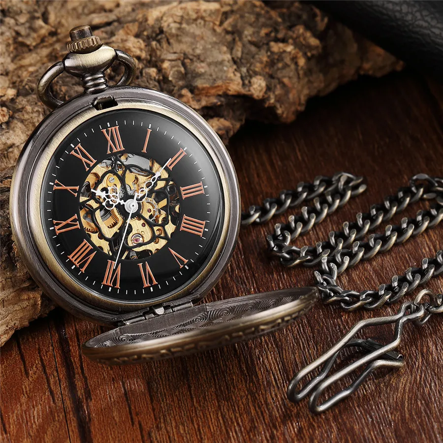 Unique  Roman Mechanical Pocket Watch Antique Eagle Engraved Steampunk Necklace Fob Unisex Mens Vintage Pendent Watch