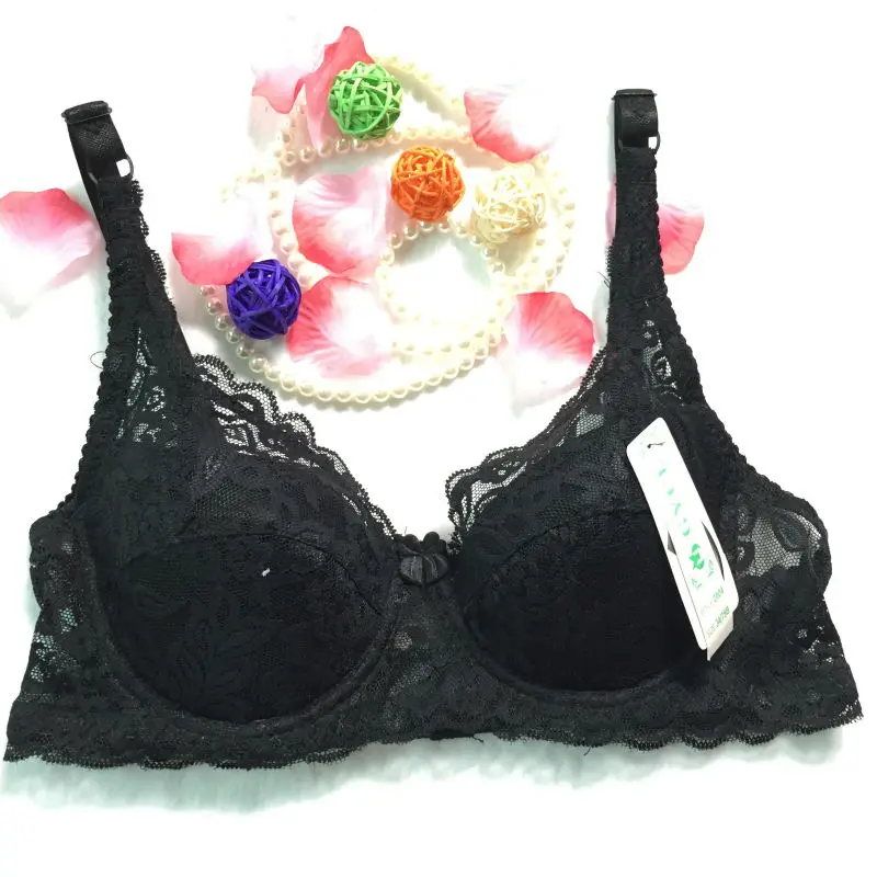 Sutiã sexy push-up para mulheres, roupa íntima acolchoada com renda pura, top para mulheres, 3/4 xícara B