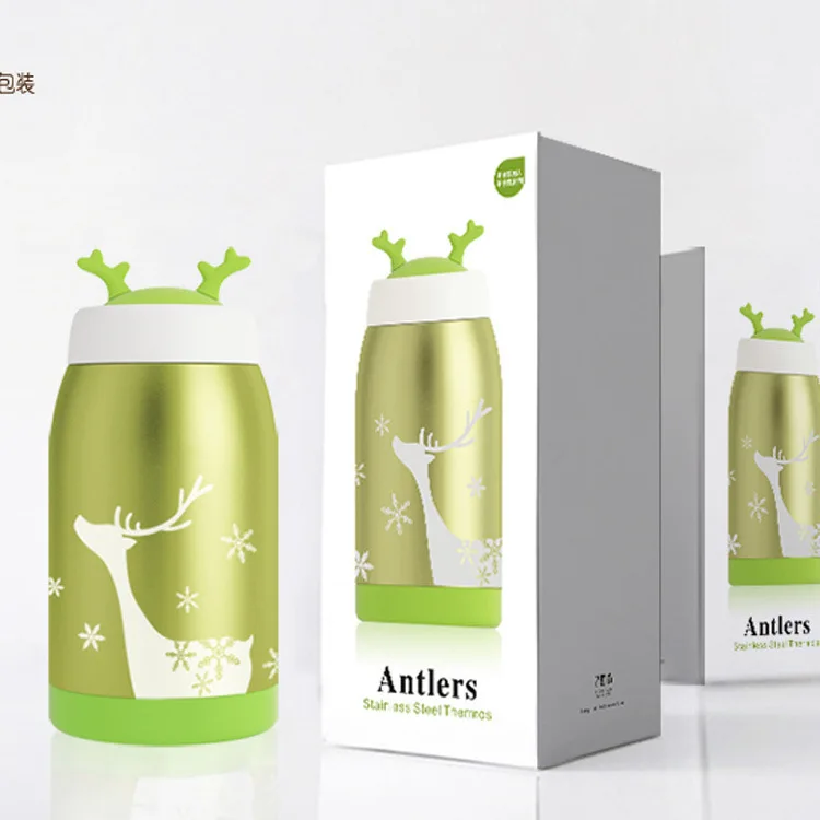 250ML  Stainless Steel Vacuum Thermos Cup Office Deer Antlers Shape Water Bottle Flask Mug Drinkware