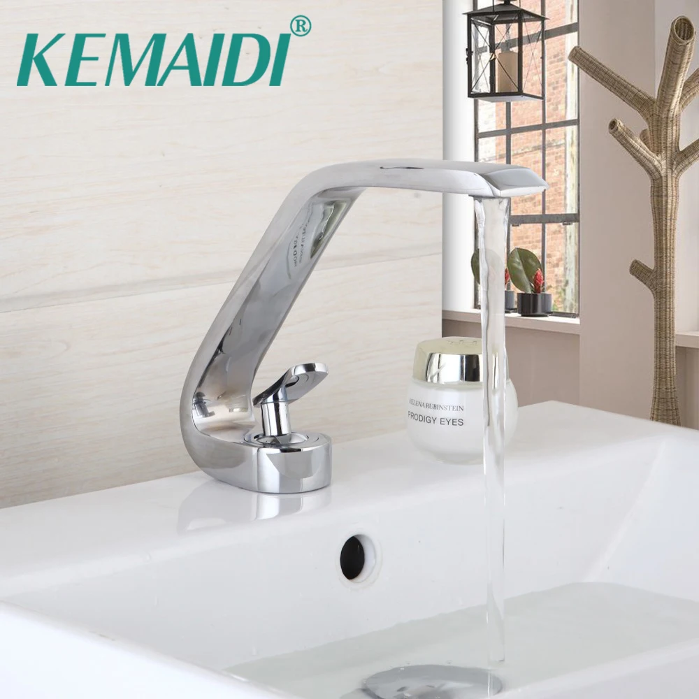 KEMAIDI  Basin Sink Faucet Bathroom Sink Faucets Deck Mount Bright Chrome Washing Basin Mixer Water Tap Deck Mounted