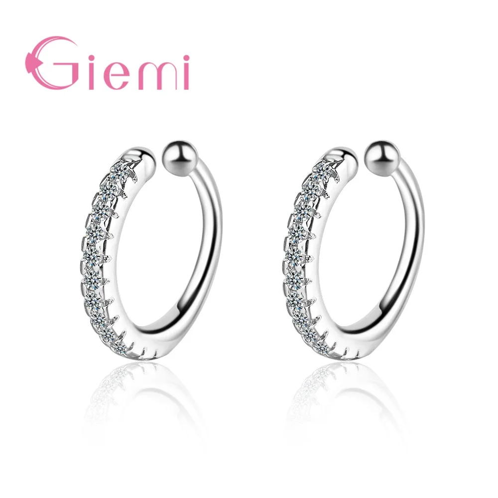 

Top Brand 925 Sterling Silver Ear Clip Earrings Simple CZ Crystal Paved Circle Loop Design Cuff Jewelry for Wedding Engagement