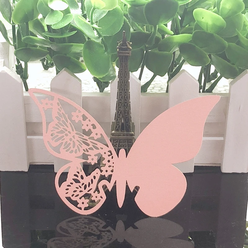 50pcs Butterfly Laser Cut Place Card / Escort Card / Cup Card Wine Glass Paper Card For DIY Wedding Favor Birthday Party Decor