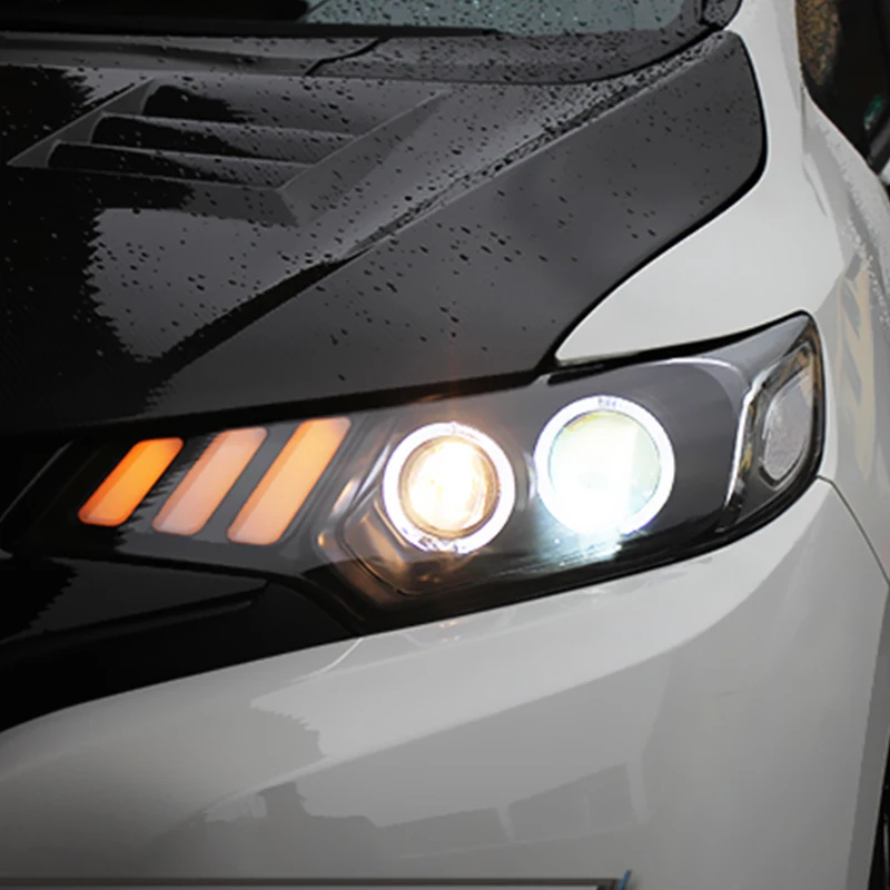 Car Styling For Honda Fit/JAZZ 2014-2017 LED Car Headlight Assembly LED Demon Eyes DRL Turn Signal Lights Projector Lens