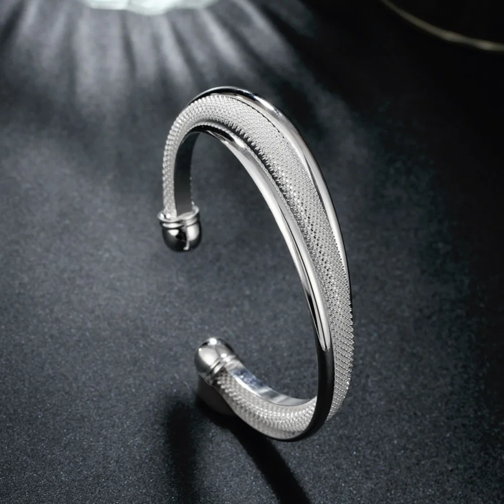 925 B019 simple new factory wholesale Silver bangle jewelry high quality silver color jewelry  cute women classic  bracelet