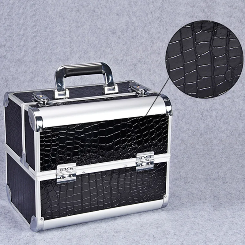 Travel bag Leisure suitcase High Grade Aluminum Makeup Cases Crocodile Grain PU Leather Toolbox Box Cosmetic Case Storage Bags