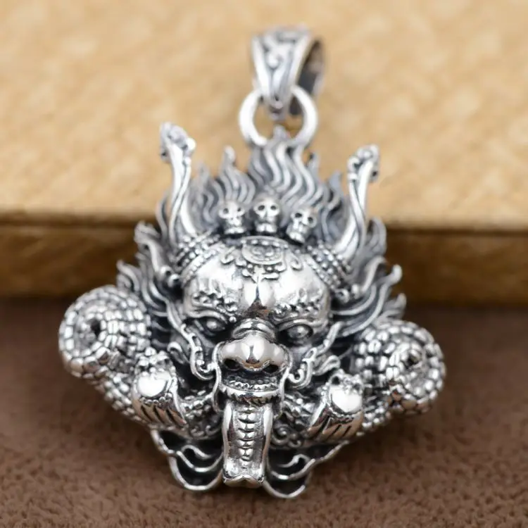 

Thai silver wholesale S925 pure Silver man Pendant antique style Thai silver Dragon Pendant for man Mahakala personality