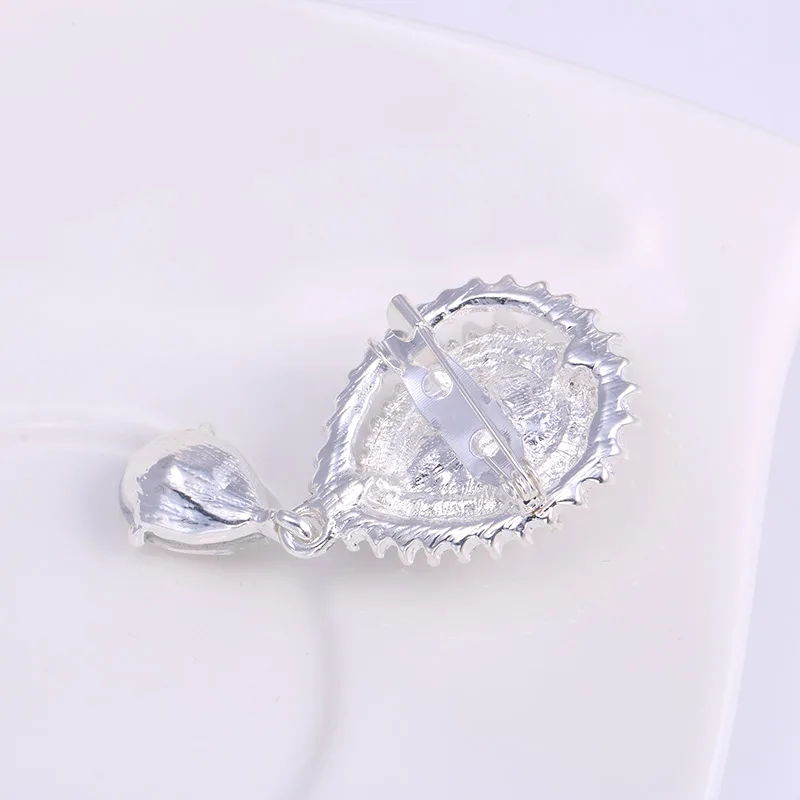 WEIMANJINGDIAN Brand High Quality Shiny Silver Color Plated Crystal Rhinestones Teardrop Brooch Pins for Women or Wedding Decor