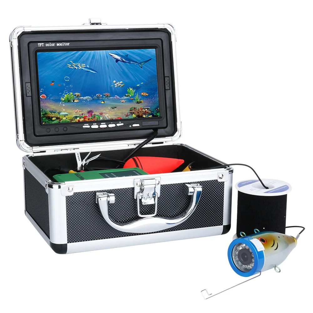 Kit de caméra vidéo de pêche sous-marine, lumières de lampe blanche LED, détecteur de poisson sous l\'eau, 20m, 7 pouces, 1000tvl, 12 pièces