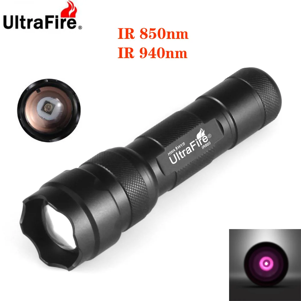 UltraFire WF-502B IR Zoomable Vision nocturne 850nm/940nm lampe de poche LED de chasse tactique rayonnement infrarouge 18650 lampe torche