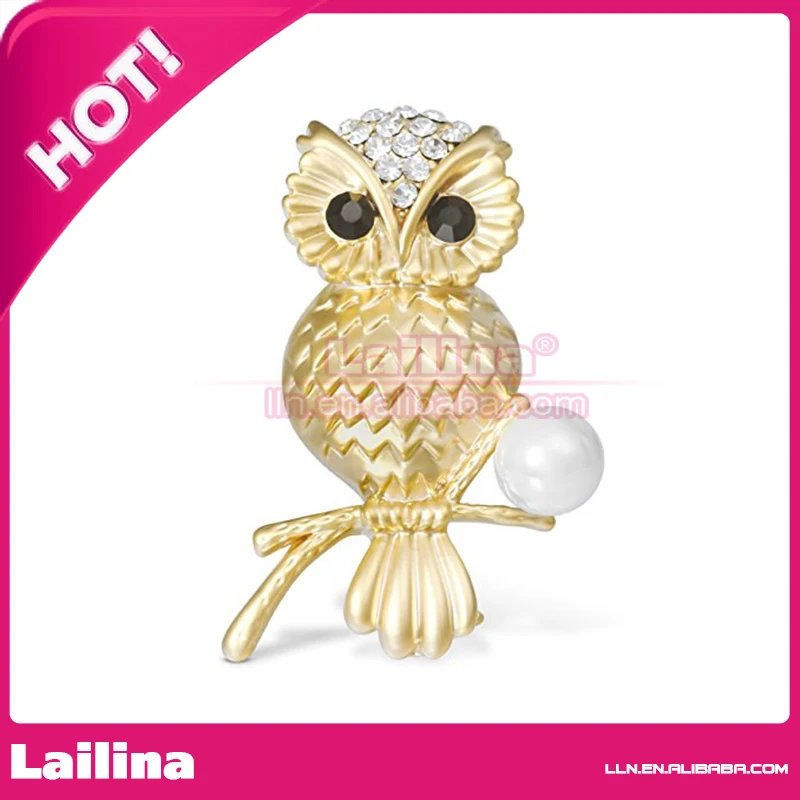 100pcs/lot Golden Plated Owl Design Crystal Brooch Pin For Party Wedding Gift