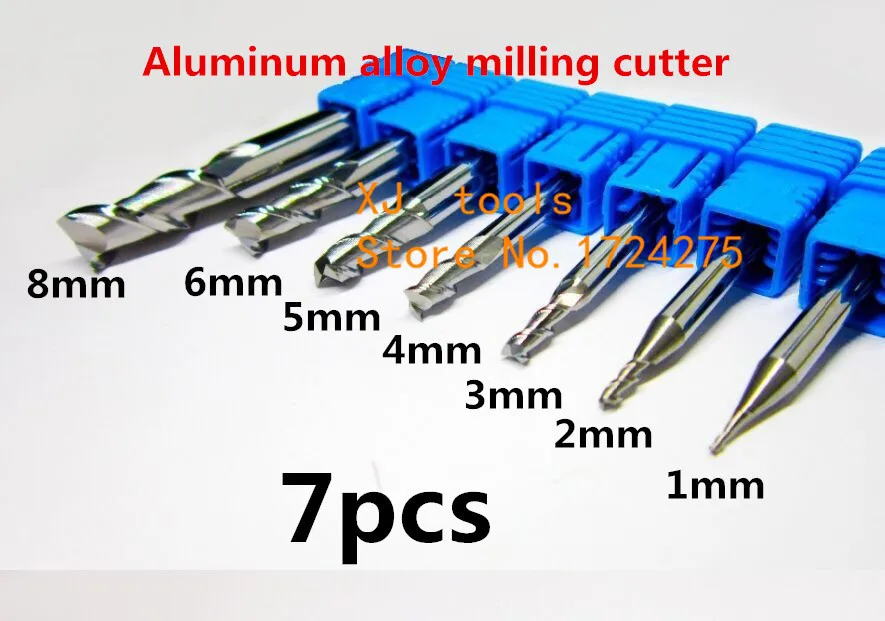 

Free Shipping 7pcs 2F-2F-1mm/2mm/3mm/4mm/5mm/6mm/8mm alloy aluminum milling cutter ,CNC End milling cutter ,CNC Milling tool