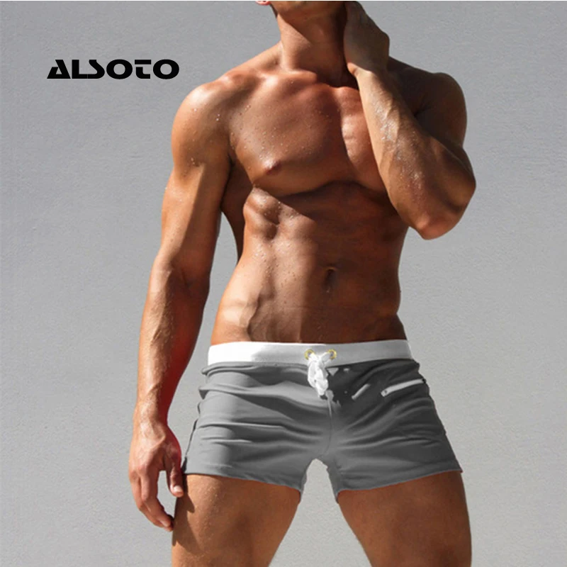 ALSOTO-bañadores cortos con bolsillo para hombre, traje de baño para playa, nuevo