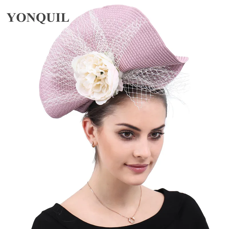 New Fashion Imitation Straw Floral Fascinator Ladies Elegant Chapeau Caps Women Wedding Party Church Veils Hedwear Hair Clips