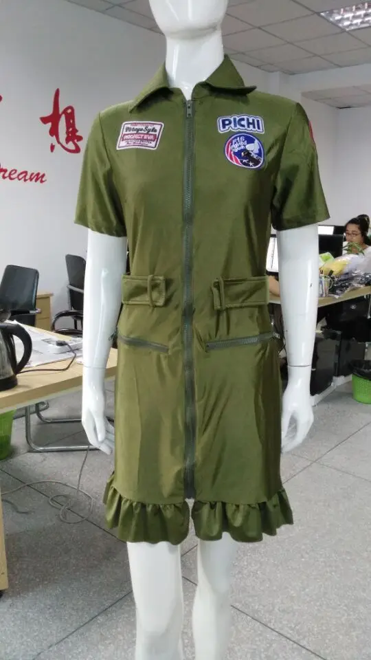 FREE SHIPPING 5225 Top Gun Womens 80s Costume Army Aviator Flight Dress Fighter Pilot