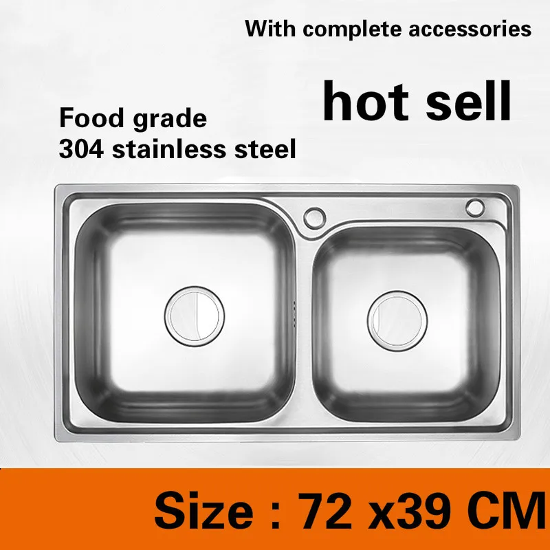 

Free shipping Food grade 304 stainless steel hot sell kitchen sink ordinary double trough 0.7 mm thick durable 72 x39 CM