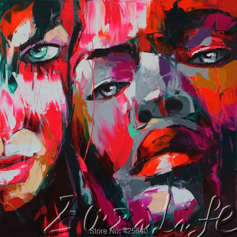 

Palette knife Face portrait Oil painting on canvas Hand painted Francoise Nielly wall Art pictures for living room