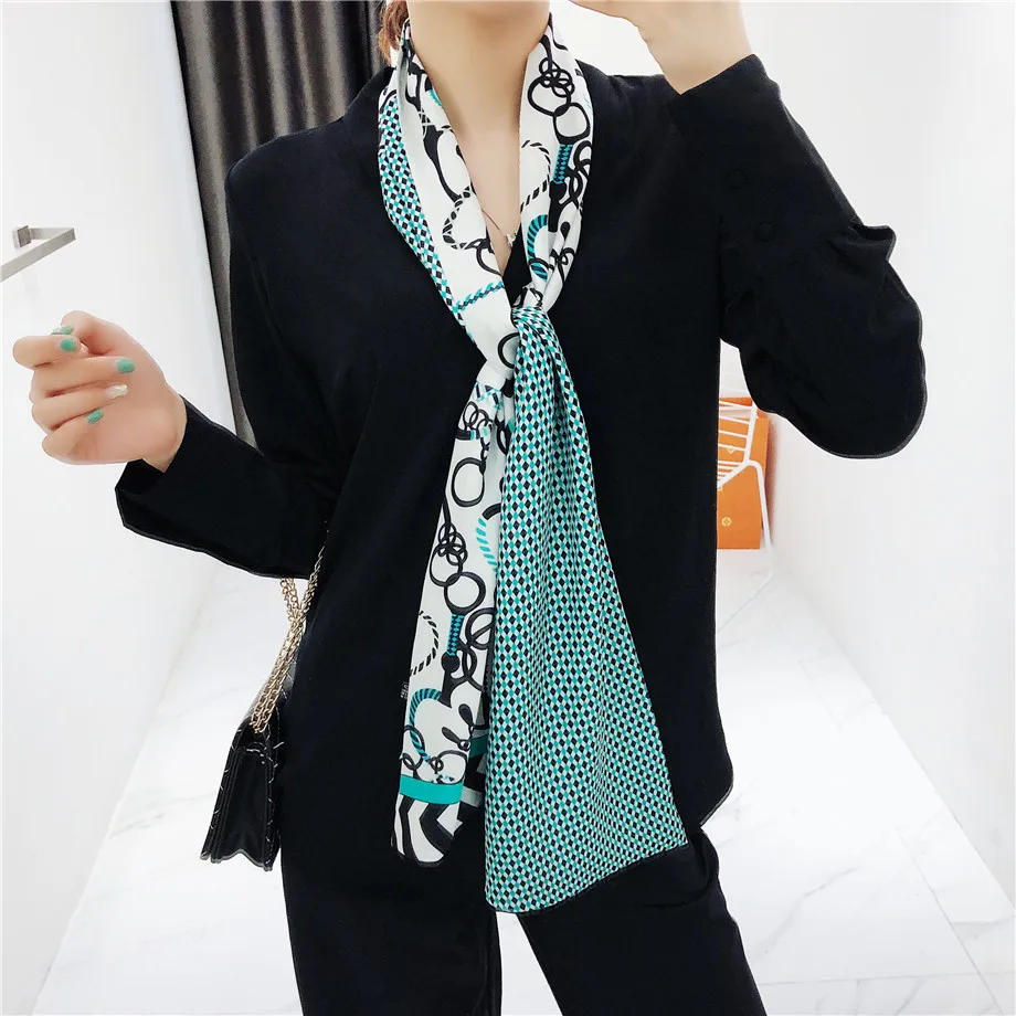 

Luxury Brand Double-deck Plaid Scarf Women Design Belt Chain Fashion Neckerchief Silk Scarves For Ladies Head Scarf Handkerchief