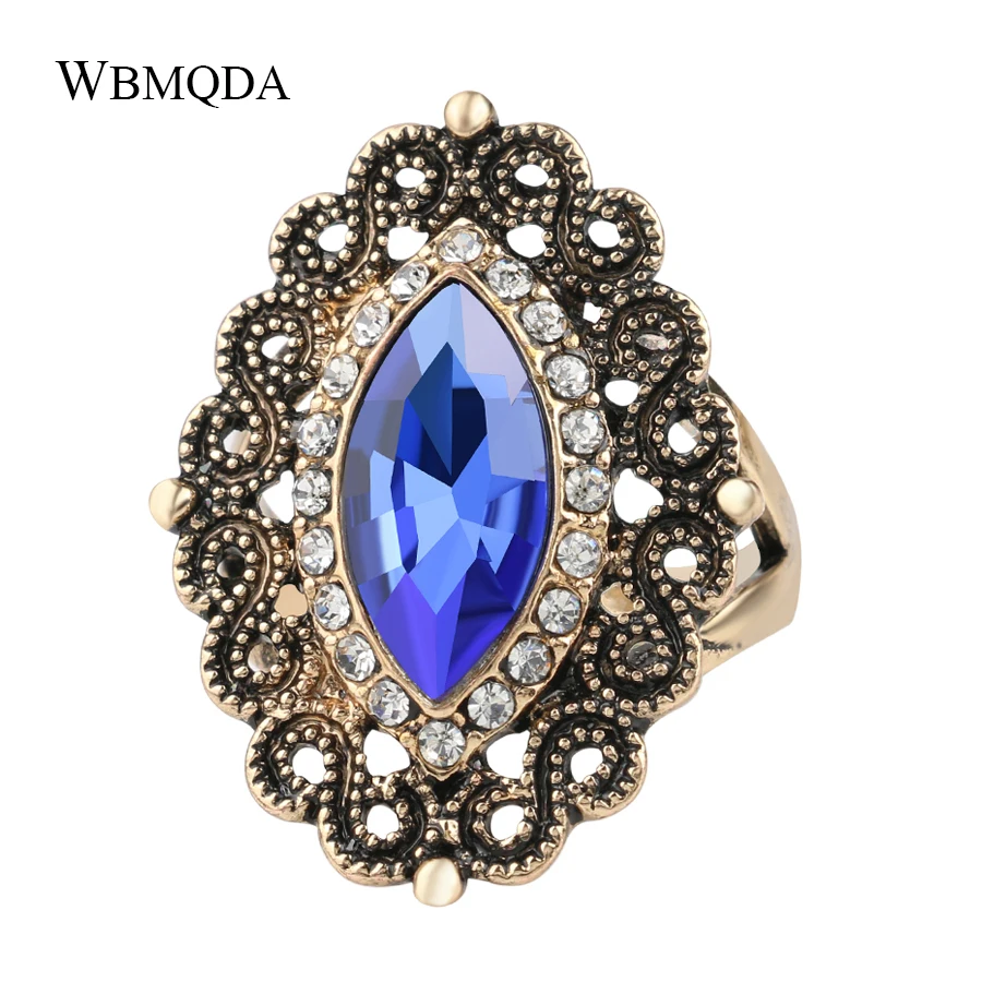 Free Shipping Boho Vintage Antique Gold Color Rings For Women Retro White Crystal Engagement Ring Christmas Gift