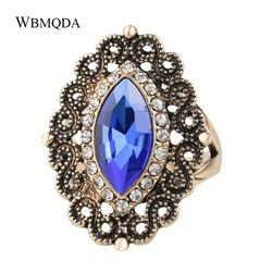 Free Shipping Boho Vintage Antique Gold Color Rings For Women Retro White Crystal Engagement Ring Christmas Gift