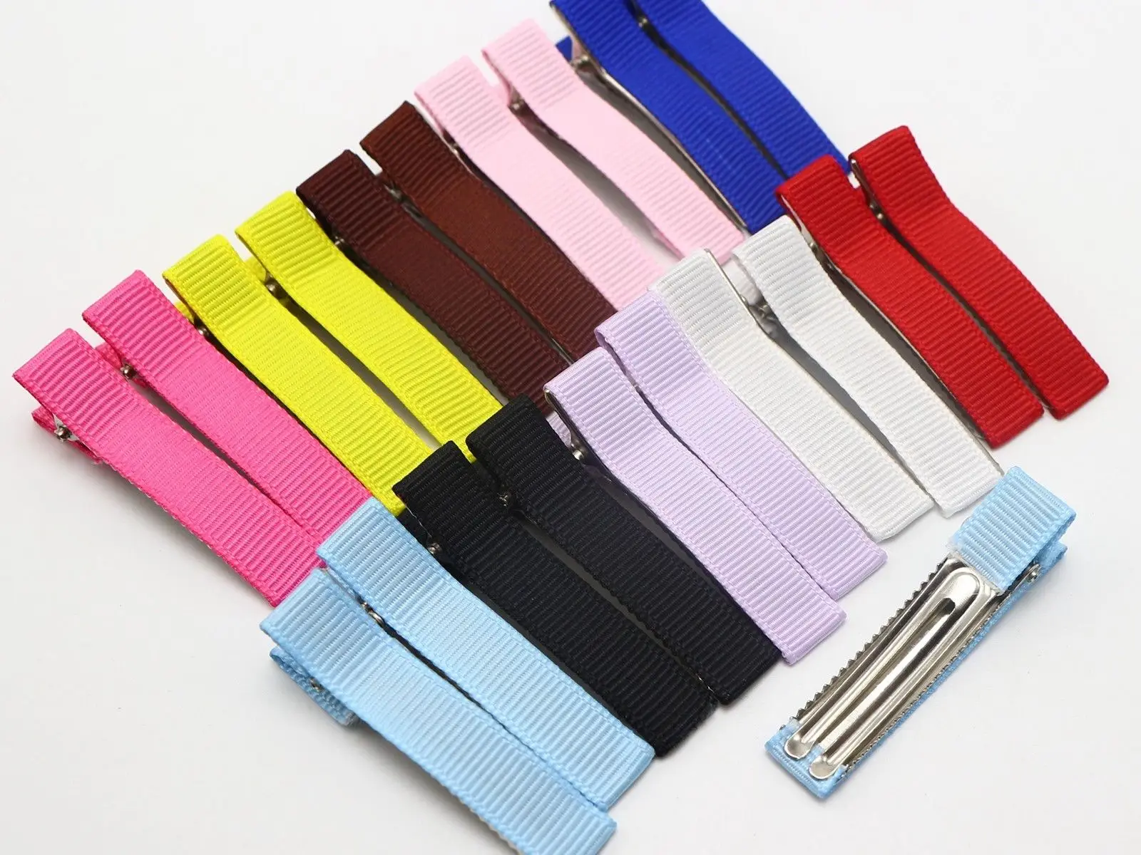 

20 Grosgrain Ribbon Covered Metal Double Prong Alligator Hair Clips 48mm Half