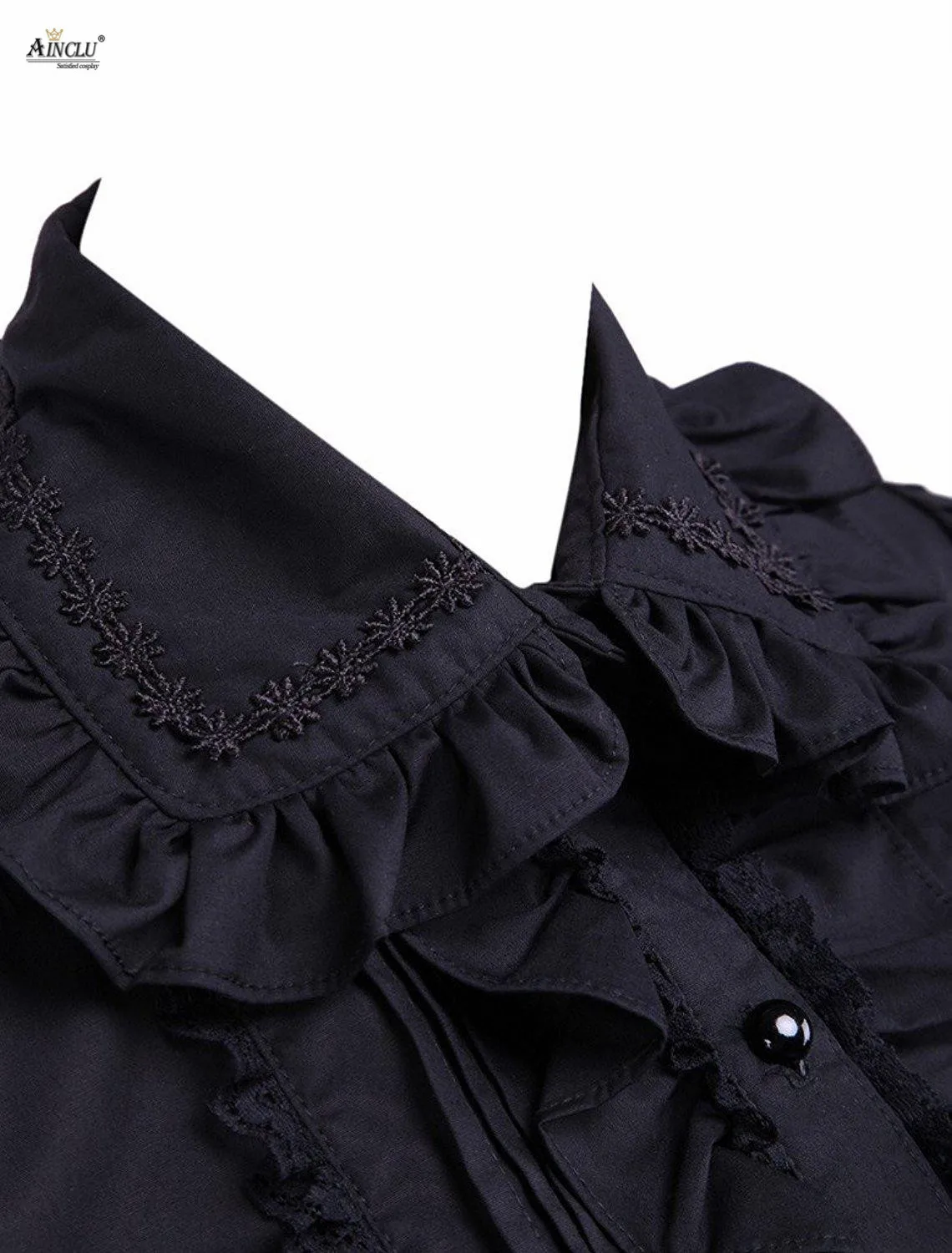 Ainclu Hot Selling Cemavin Womens XS To XXL Cotton Black Ruffle Lolita Blouse for Usually days Party Halloween